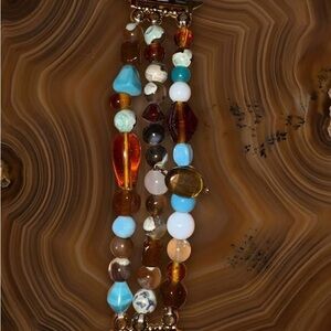 Turquoise and Amber glass and stone beaded watchband